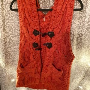 Free People knit vest with hood.
